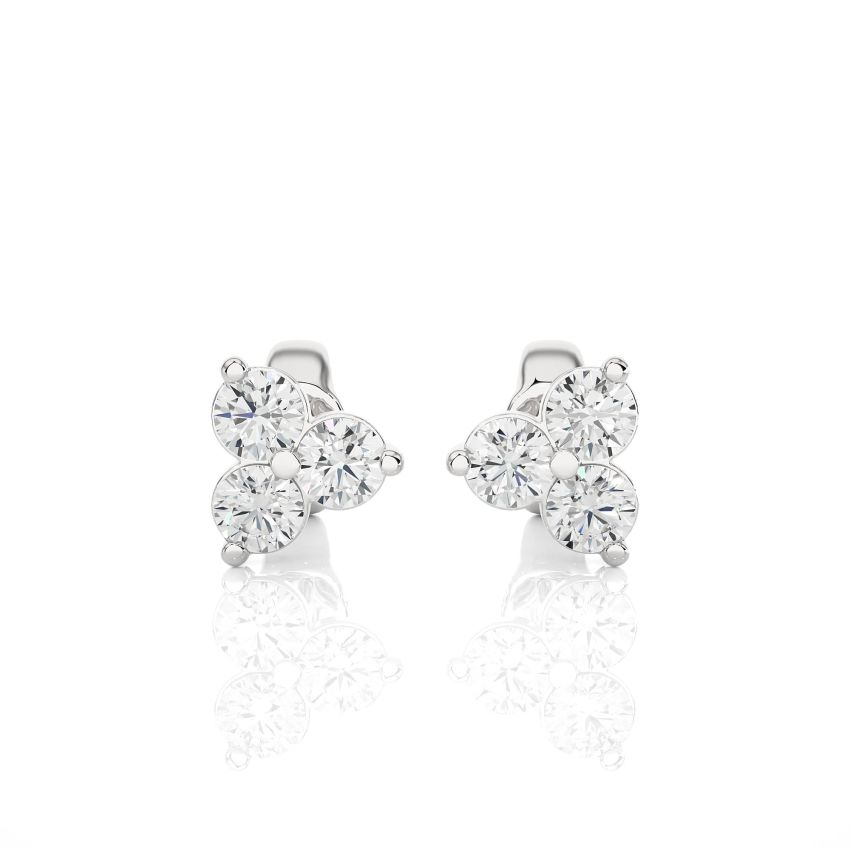 Three Round Stone Round Prong Earrings white gold
