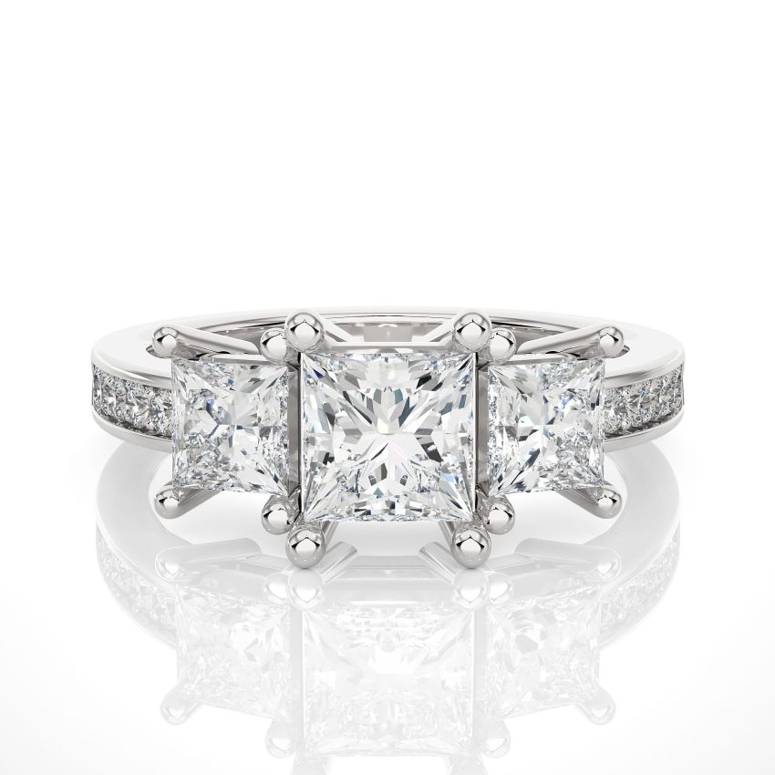 Princess Cut 3 Stone Lab Created Diamond Ring White Gold