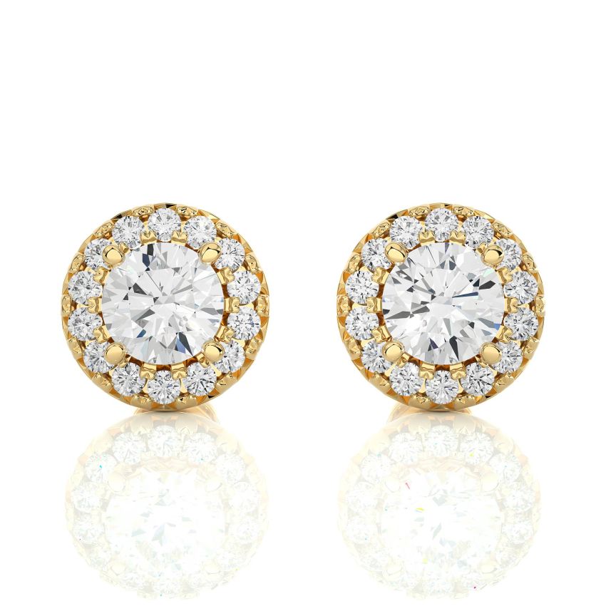 halo-round-prong-earrings yellow gold