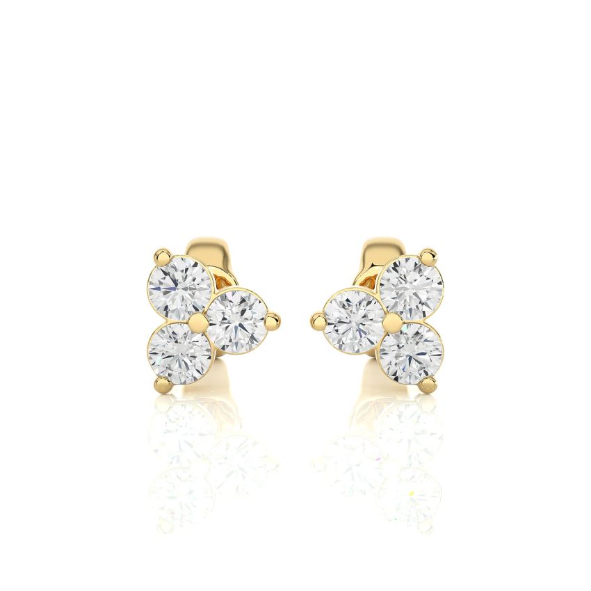 0.50 Ct Lab Grown Diamond Three Stone Earring in Yellow Gold